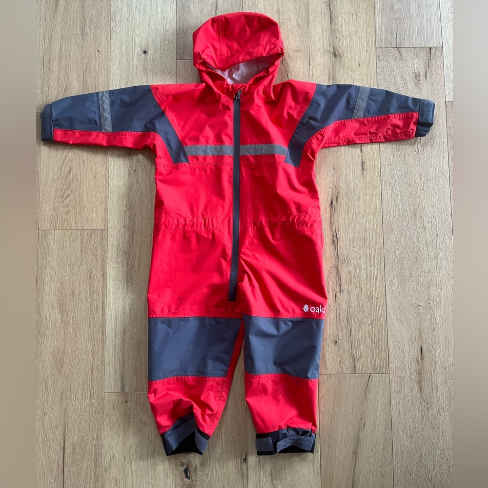 Red and Gray Hooded Rain Suit
